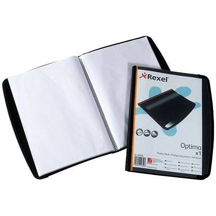 Rexel A4 Optima Display Book, 20 Pockets, Black, Pack of 6