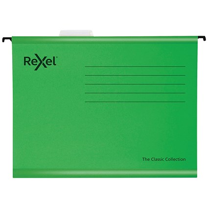 Rexel Classic Manilla Suspension Files, V Base, Foolscap, Green, Pack of 25
