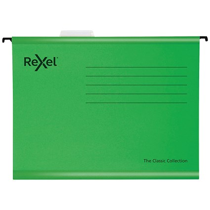 Rexel Classic Manilla Suspension Files, V Base, Foolscap, Green, Pack of 25