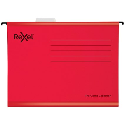Rexel Classic Manilla Suspension Files, V Base, Foolscap, Red, Pack of 25