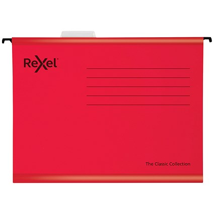 Rexel Classic Manilla Suspension Files, V Base, Foolscap, Red, Pack of 25