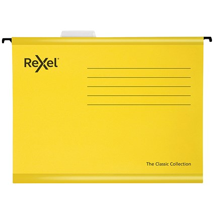 Rexel Classic Manilla Suspension Files, V Base, Foolscap, Yellow, Pack of 25 Rexel Classic Manilla Suspension Files, V Base, Foolscap, Yellow, Pack of 25