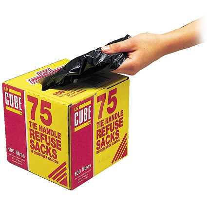 Le Cube Medium Duty Refuse Sacks, 100 Litre, Black, Pack of 75