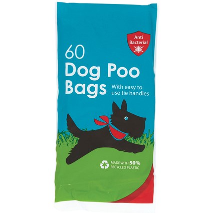 Safewrap Antibacterial Tie Handle Dog Poo Bags, Pack of 60