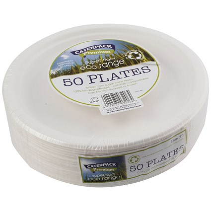 Caterpack Super Rigid Biodegradable Plate, 228mm, White, Pack of 50