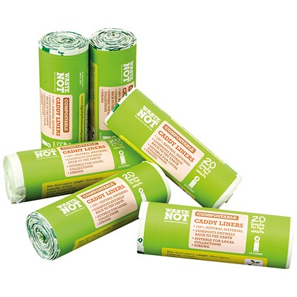 Waste Not Medium Duty Compostable Caddy Liner Bag, 10 Litre, Pack of 120 Waste Not Medium Duty Compostable Caddy Liner Bag, 10 Litre, Pack of 120