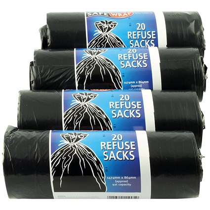 Safewrap Medium Duty Refuse Sack, 92 Litre, Black, Pack of 80 Safewrap Medium Duty Refuse Sack, 92 Litre, Black, Pack of 80