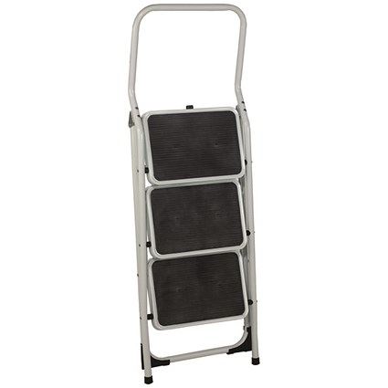 Folding Step Stool 3 Tread High Back White Aluminium 402791