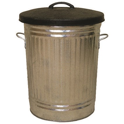 Galvanised 90 Litre Dustbin with Rubber Lid