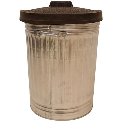 Galvanised Dustbin with Rubber Lid, 90 Litre, Silver