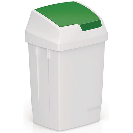 Plastic Swing Top Bin 50 Litre White With Green Lid