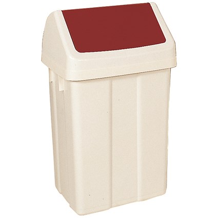 Plastic Swing Top Bin 50 Litre White With Red Lid