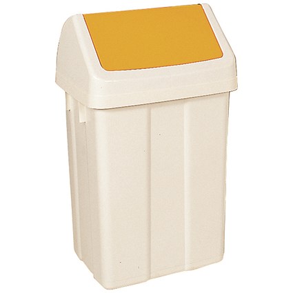 Plastic Swing Top Bin 50 Litre White with Yellow Lid