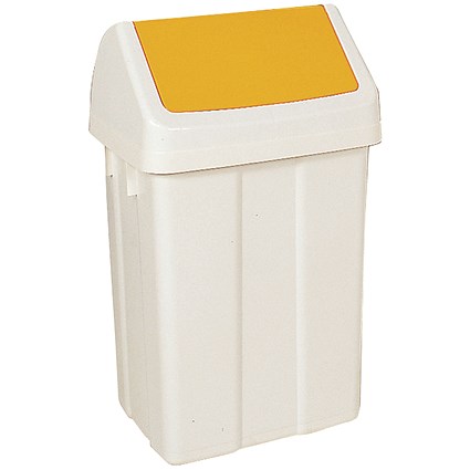 Plastic Swing Top Bin 50 Litre White with Yellow Lid