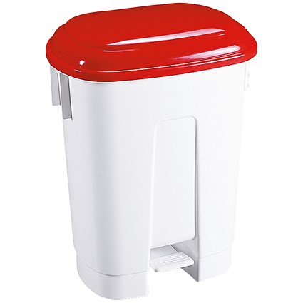 Derby Plastic Pedal Bin 60 Litre White/Red (Dimensions: W500 x D360 x H680mm)