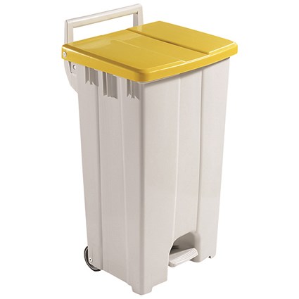 Grey 90 Litre Plastic Pedal Bin with Yellow Lid