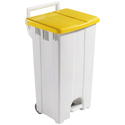 Grey 90 Litre Plastic Pedal Bin with Yellow Lid