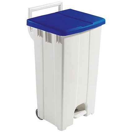 Grey 90 Litre Plastic Pedal Bin with Blue Lid