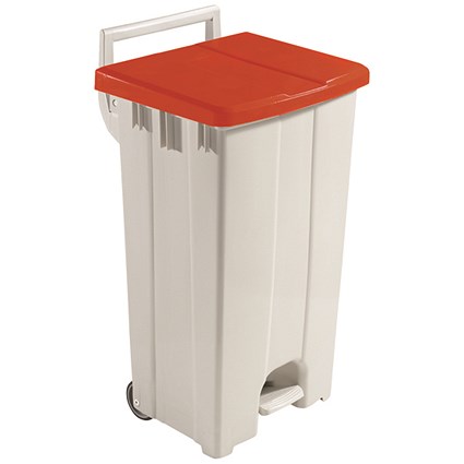 Grey 90 Litre Plastic Pedal Bin with Red Lid