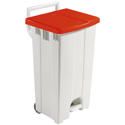 Grey 90 Litre Plastic Pedal Bin with Red Lid