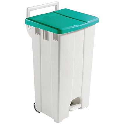 Grey 90 Litre Plastic Pedal Bin with Green Lid