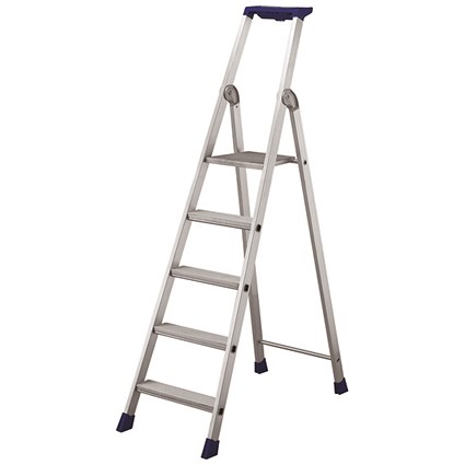 5 Ribbed Tread Platform Step Ladder Aluminium 358755