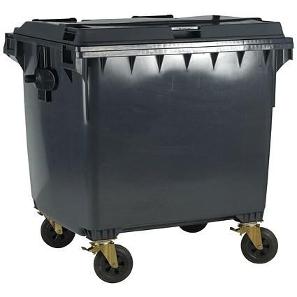 Wheelie Bin with Flat Lid 1100 Litre Grey (Dimensions: H1450xW1400xD1200mm)