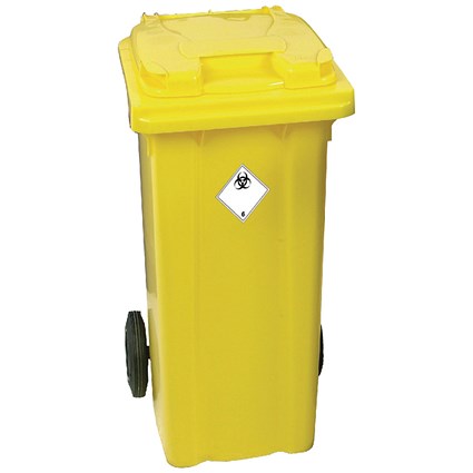 Yellow Clinical Waste 2 Wheel Refuse Container 120 Litres
