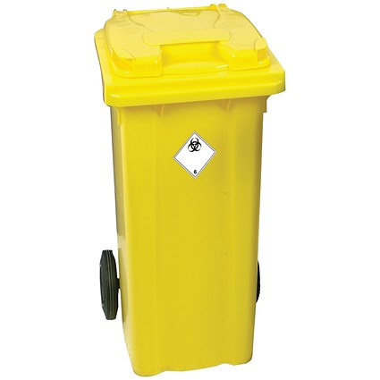 Yellow Clinical Waste 2 Wheel Refuse Container 120 Litres