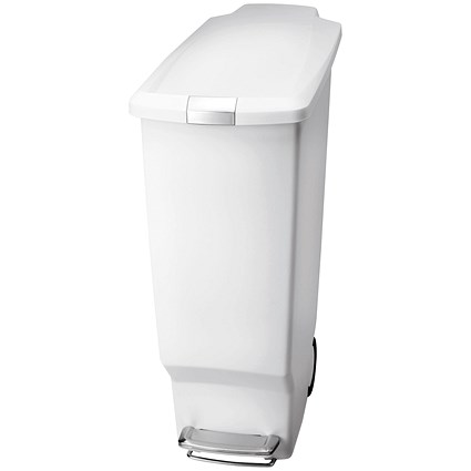 Slim Plastic Pedal Bin, 40 Litre, White