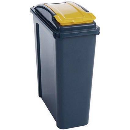 VFM Recycling Bin With Lid 25 Litre Yellow (Dimensions: 190 x 400 x 510mm)