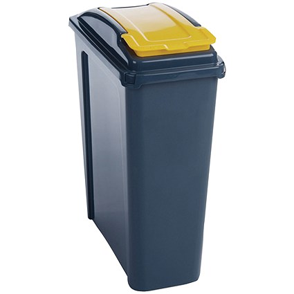 VFM Recycling Bin With Lid 25 Litre Yellow (Dimensions: 190 x 400 x 510mm)