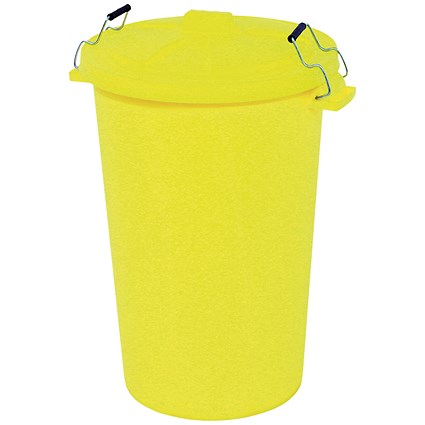 Plastic Dustbin with Locking Clip Lid, 90 Litre, Yellow Plastic Dustbin with Locking Clip Lid, 90 Litre, Yellow
