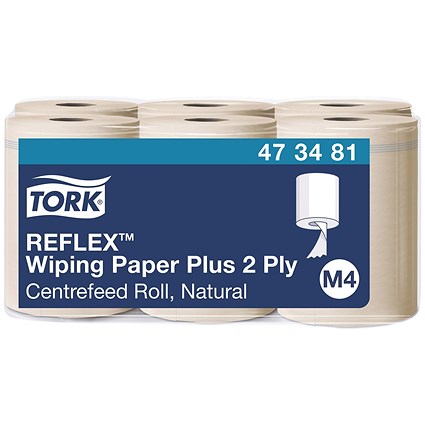 Tork 2-Ply M4 Reflex Wiping Paper Roll Plus Natural Pack of 6 473481