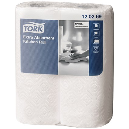 Tork Extra Absorbent Kitchen Roll, 2-Ply, 24 Rolls of 64 Sheets