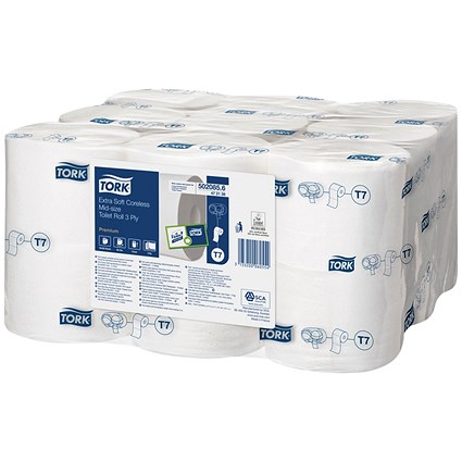 Tork Extra Soft Coreless Premium Toilet Roll, 3-Ply, 550 Sheets, Pack of 18