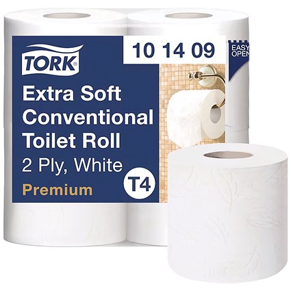 Tork Extra Soft Premium Conventional Toilet Roll, 2-Ply, 200 Sheets Per Roll, 9x4 Pack of 36