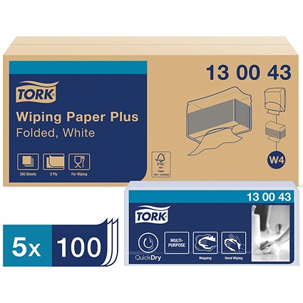 Tork W4 2-Ply Wiping Paper Plus Roll, 510m, White, Pack of 5