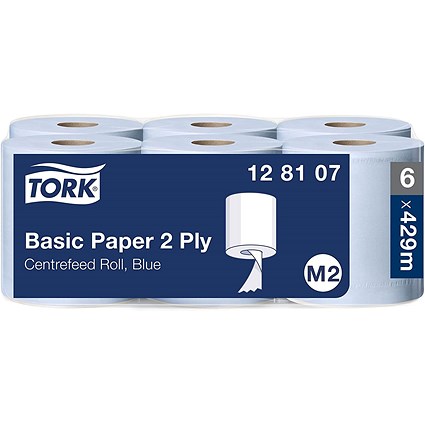 Tork M2 2-Ply Mini Centrefeed Roll, 150m, Blue, Pack of 6