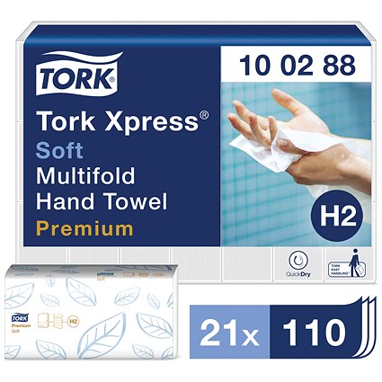 Tork H2 Xpress 2-Ply Interfold Hand Towels, White, Pack of 2310