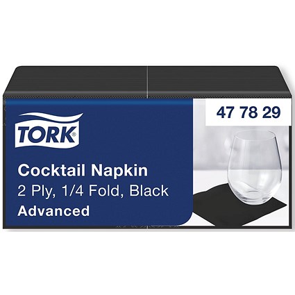 Tork Cocktail Napkins 2-Ply 4 Fold Black Pack of 200