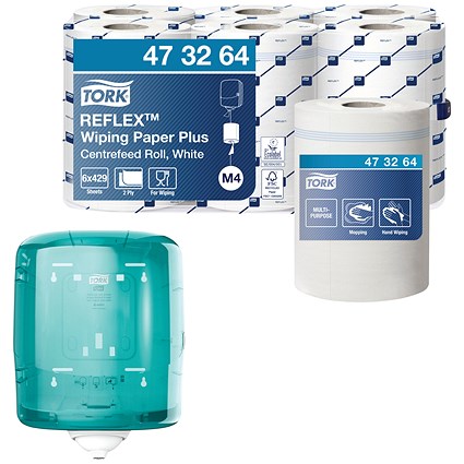 Tork M4 Reflex 2-Ply Wiper Roll, 150m, White, Pack of 6 - Get Free Tork M4 Reflex Centrefeed Dispenser