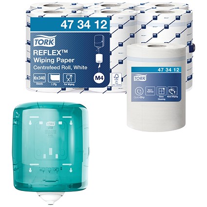 Tork M4 Reflex 1-Ply Centrefeed Wiping Paper, 114m, White, Pack of 6 - Get Free Tork M4 Reflex Centrefeed Dispenser