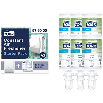 Tork S4 Clarity Foam Hand Wash Cartridge, 1 Litre, Pack of 6 - Get Free Air Freshener Starter Pack
