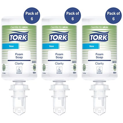 Tork S4 Clarity Foam Hand Wash Cartridge, 1 Litre, Pack of 6 - 3 Pack Saver Bundle