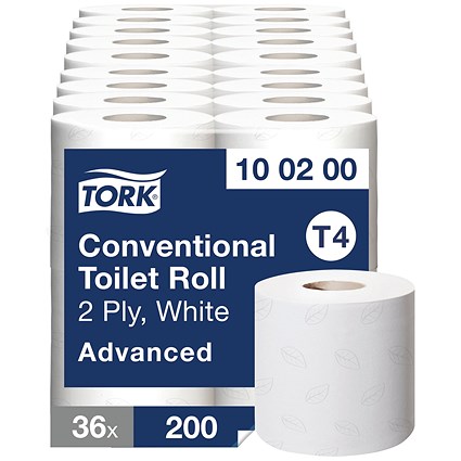 Tork Conventional Toilet Roll, 2-Ply, 200 Sheets Per Roll, Pack of 36