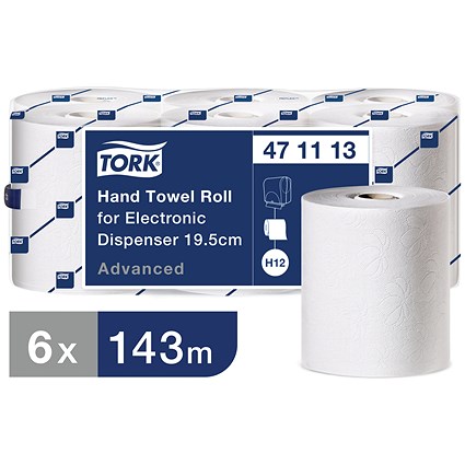 Tork H12 2-Ply Hand Towel Roll For Electronic Dispenser, 143m, White, Pack of 6