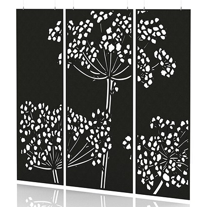 Sch! Acoustic Hanging Wall Panel - Wildflower (3 panels) - Raven Black