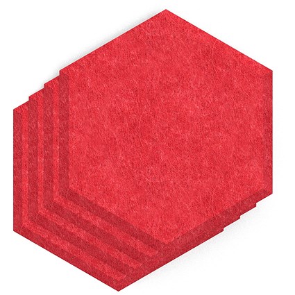 Sch! Acoustic Wall Tile - Set of 4 - Bevelled Edge - Hexagon - Poppy Red