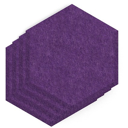 Sch! Acoustic Wall Tile - Set of 4 - Bevelled Edge - Hexagon - Plum Purple